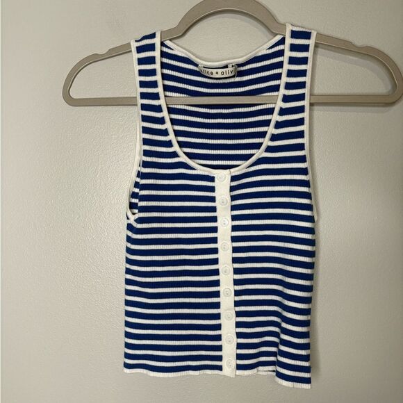 Alice + Olivia Blue And White Knit Striped Tank - Picture 5 of 7